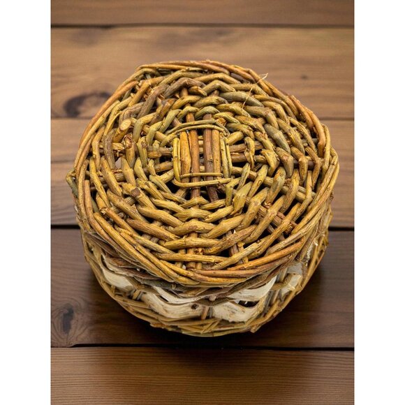 Vintage Birch Bark Double Handle Woven Basket 8"x6" - Picture 5 of 6